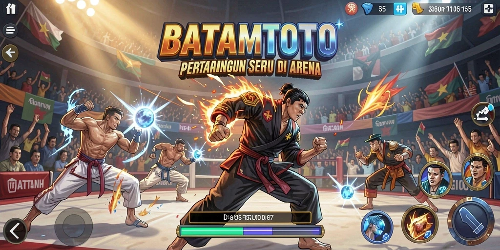 Tangkapan layar gameplay yang menampilkan pertarungan epik di BATAMTOTO.