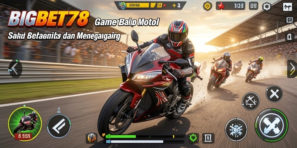 Screenshot menunjukkan aksi balapan motor yang mendebarkan.