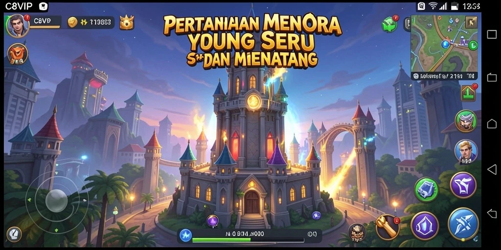 Tangkapan layar utama menunjukkan aksi intens dalam game Tower Defense.