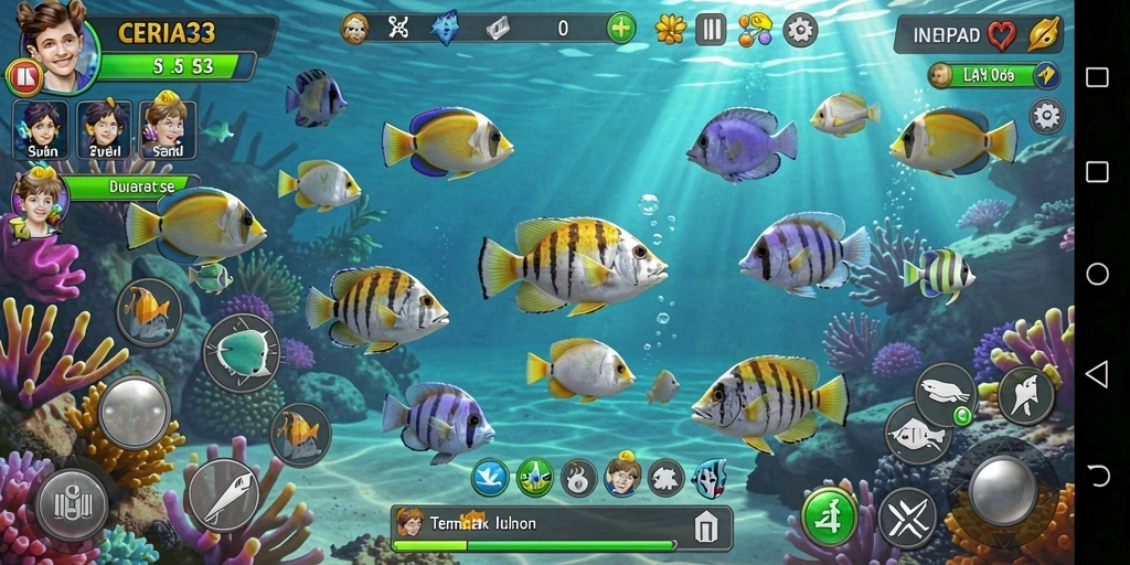 Screenshot CERIA33 menampilkan aksi seru menangkap ikan.