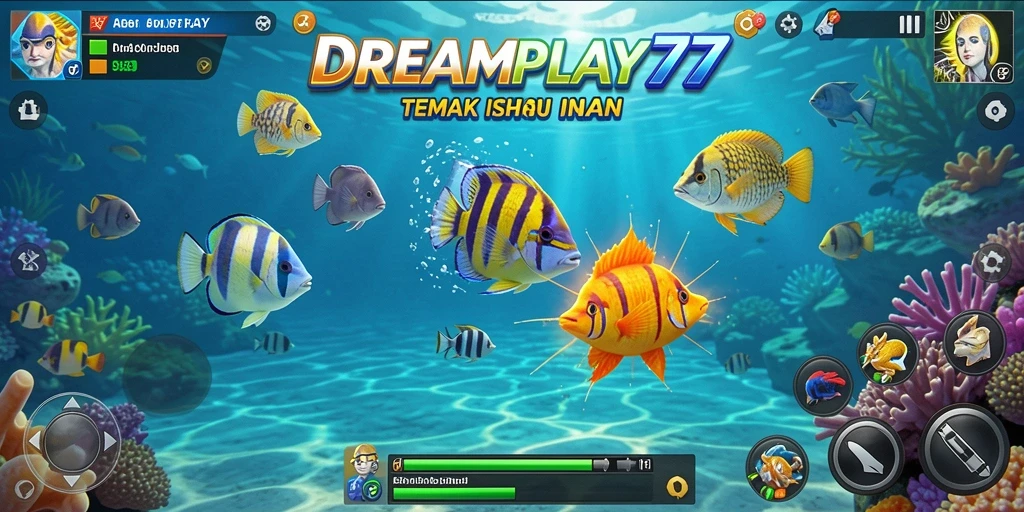 Tangkapan layar utama <strong>DREAMPLAY77</strong> menunjukkan aksi seru menembak ikan.