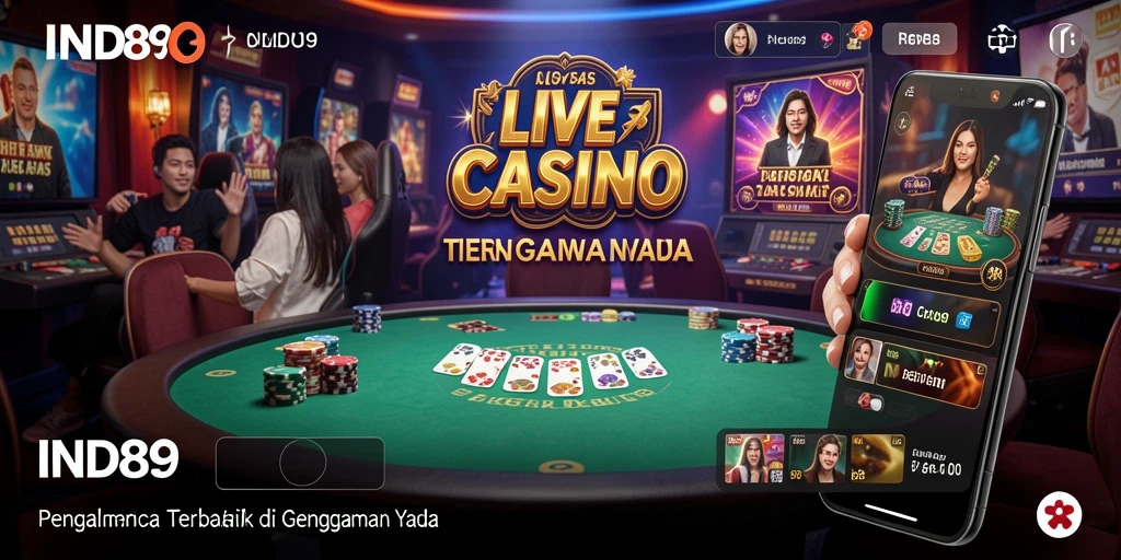 Screenshot IND89 menampilkan dealer profesional dan permainan Live Casino yang menarik.