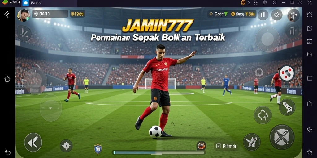 Screenshot utama JAMIN777 menampilkan aksi sepak bola yang mendebarkan.
