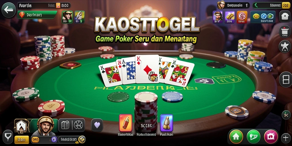 Tampilan gameplay KAOSTOGEL yang menarik dengan berbagai mode poker.