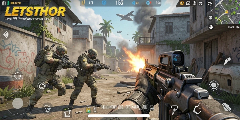 Tangkapan layar LETSTHOR menampilkan aksi tembak-menembak yang seru dalam gameplay TPS.