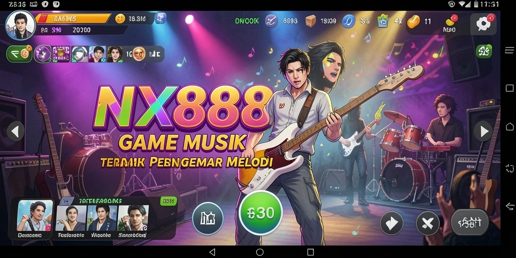 Screenshot gameplay NX888 yang menampilkan keseruan bermain musik.