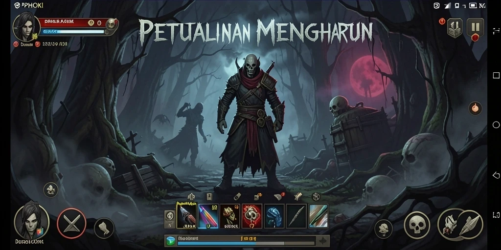 Tangkapan layar gameplay PPHOKI menampilkan suasana mencekam saat menjelajahi lokasi terbengkalai.