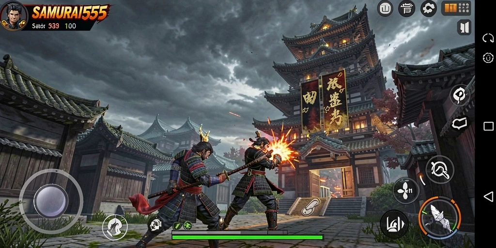 Gameplay menegangkan dalam SAMURAI555 Tower Defense!